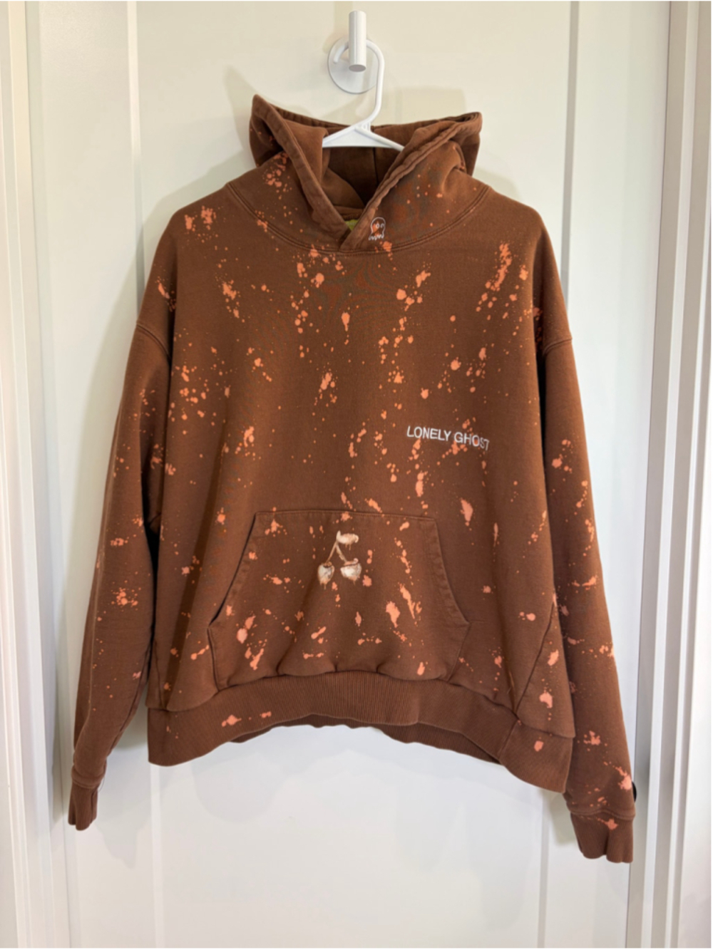 Unisex Lonely Ghost Brown Custom Bleach Splatter Cherry Graphic Hoodie XL